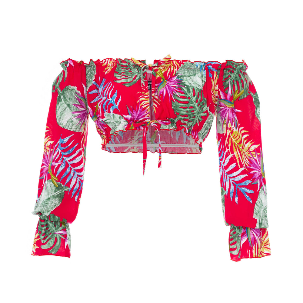 
                  
                    tops, womens Cropped Sabrina, Tropical, Eco Rayon Long Sleeved Top
                  
                