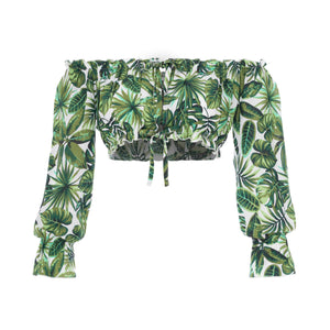 
                  
                    tops, womens Cropped Sabrina, Tropical, Eco Rayon Long Sleeved Top
                  
                
