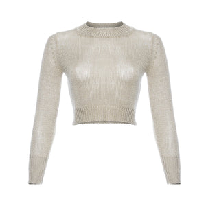 White High Neck Long Sleeve Crop Top, Tops
