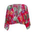 clothing wholesale, tops, wholesale, women wholesale Sakura, Tropical, Eco Rayon, Deep V Neck, Long Sleeved Crop Top, Wholesale