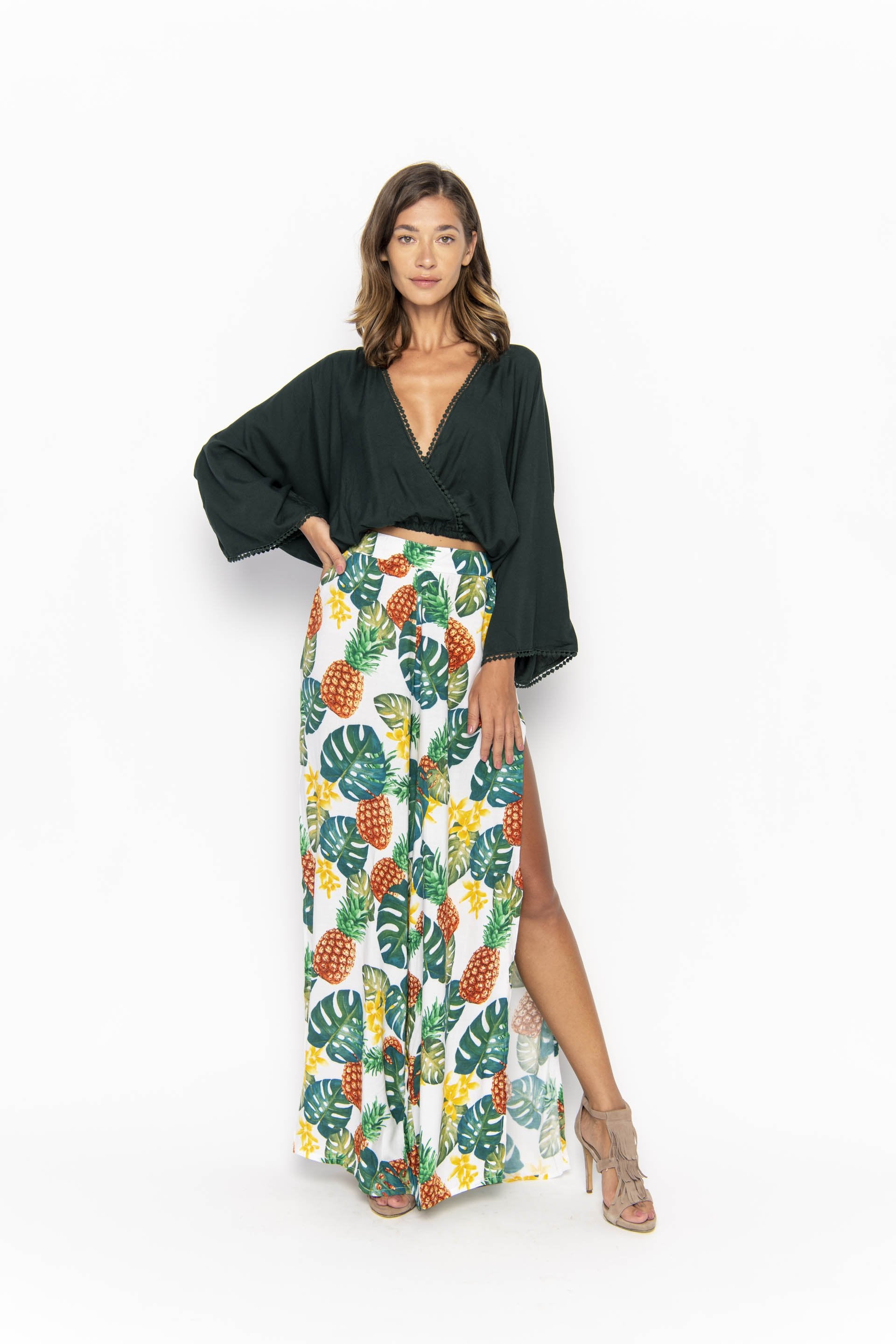 clothing wholesale, tops, wholesale, women wholesale Sakura, Plain, Eco Rayon Long Sleeved, Deep V Neck Crop Top, Wholesale