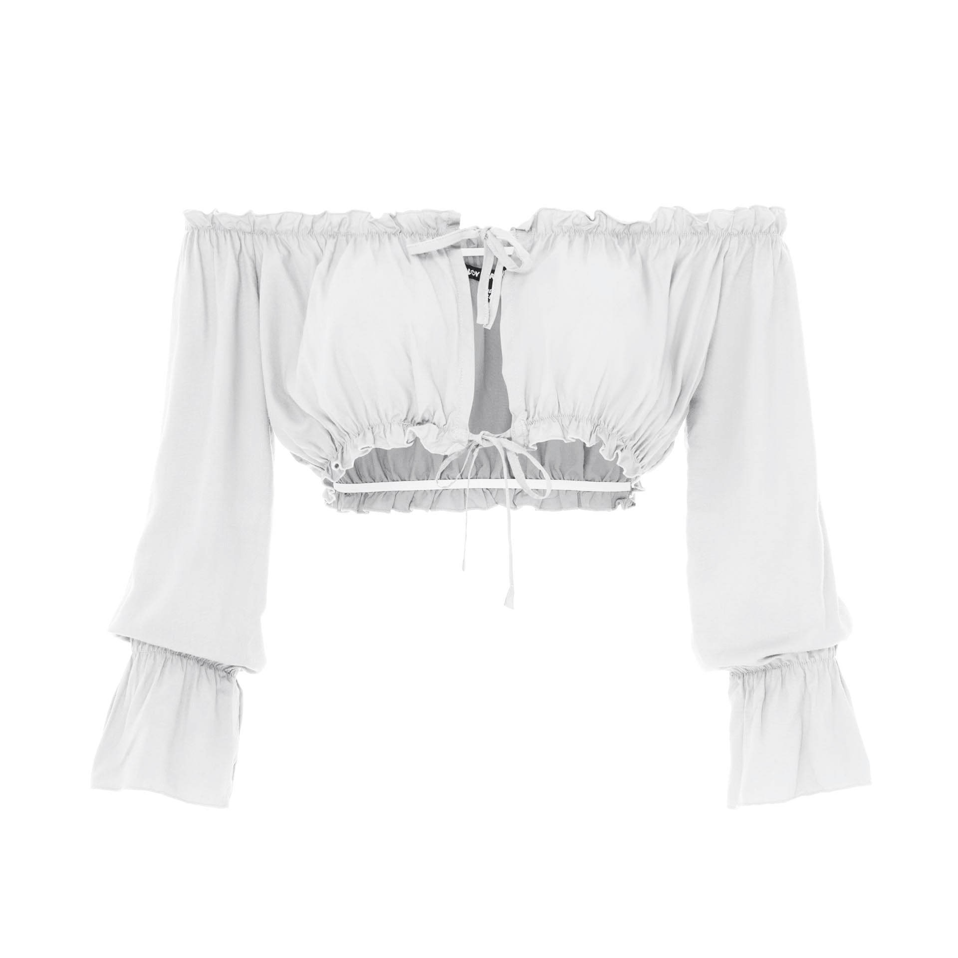 resortwear white label, white label, women top white label Cropped Sabrina, Plain, Eco Rayon Long Sleeved Top, White Label
