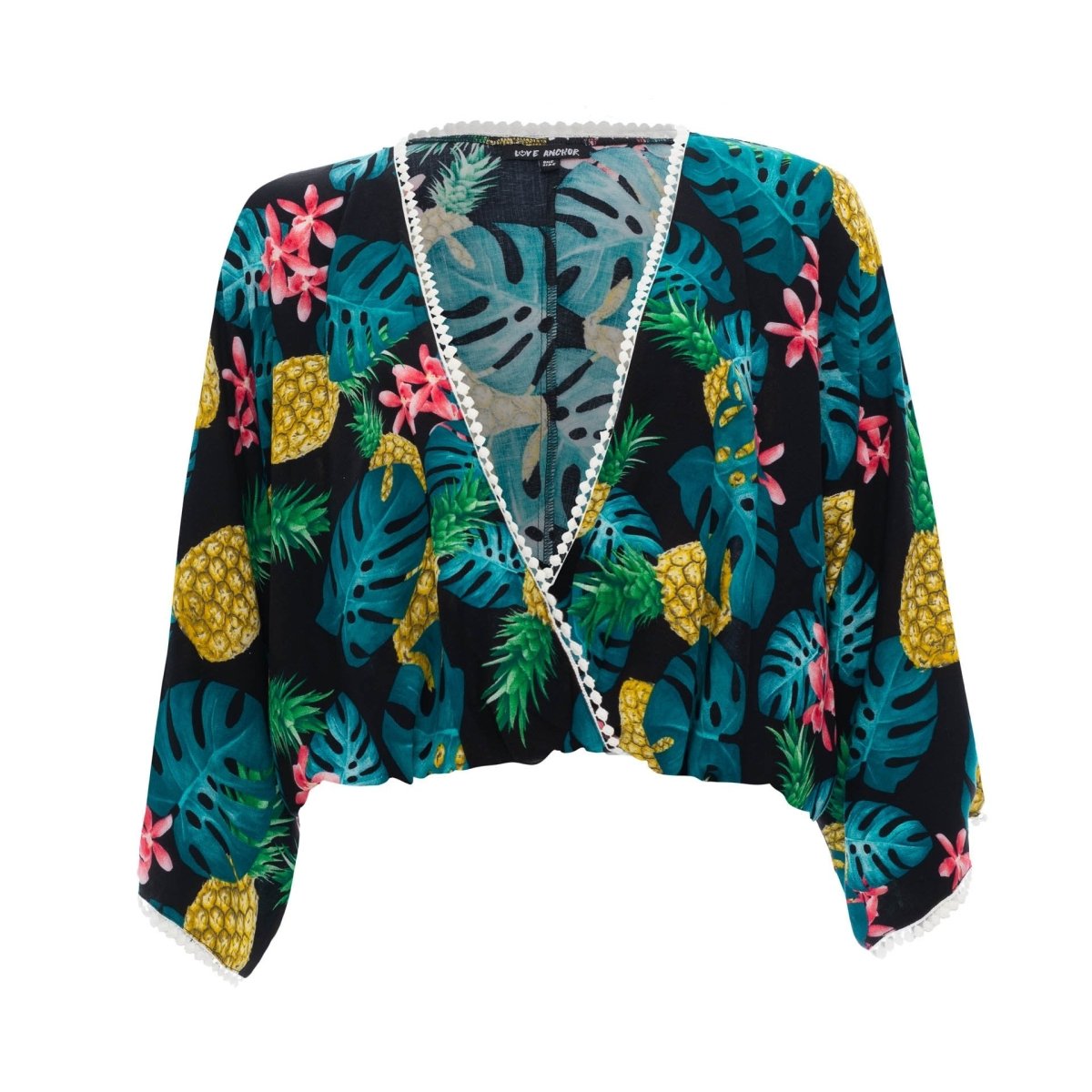 Sakura, Tropical Ananas Black, Long Sleeved Top - Love Anchor Bali