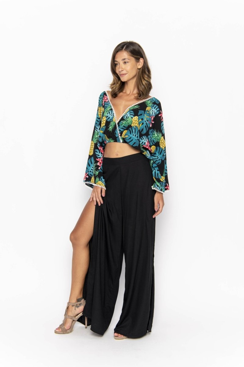 Sakura, Tropical Ananas Black, Long Sleeved Top - Love Anchor Bali
