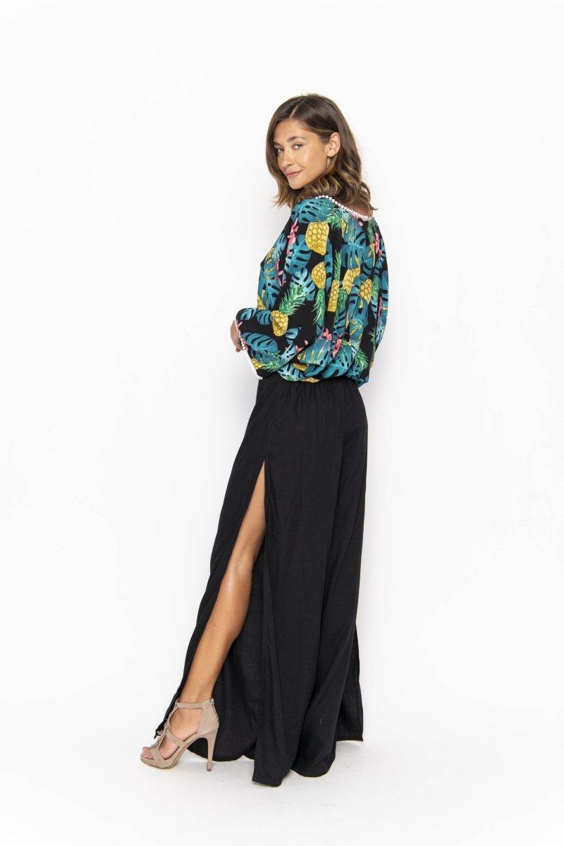 Sakura, Tropical Ananas Black, Long Sleeved Top - Love Anchor Bali